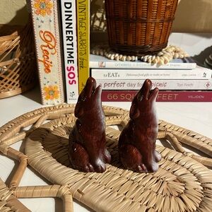 Brown Ceramic Howling Coyote Salt and Pepper Shakers